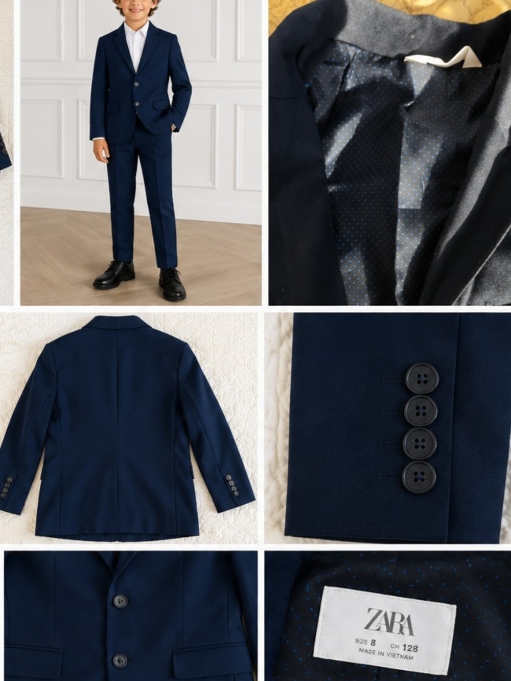ZARA Navy Blue Boys' Two-Button Suit Blazer